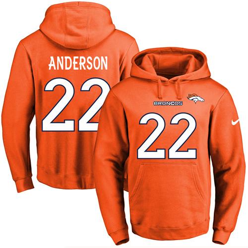 Nike Broncos #22 C.J. Anderson Orange Name & Number Pullover NFL Hoodie - Click Image to Close